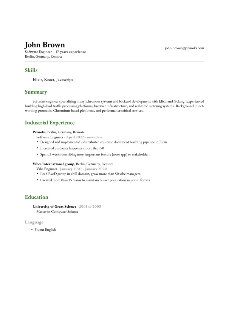 Example of a generated resume