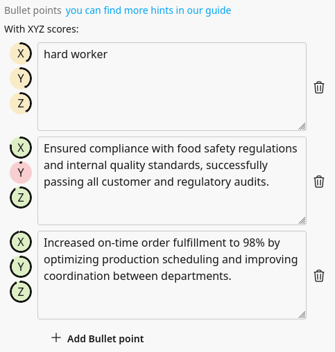 Experience bullet points