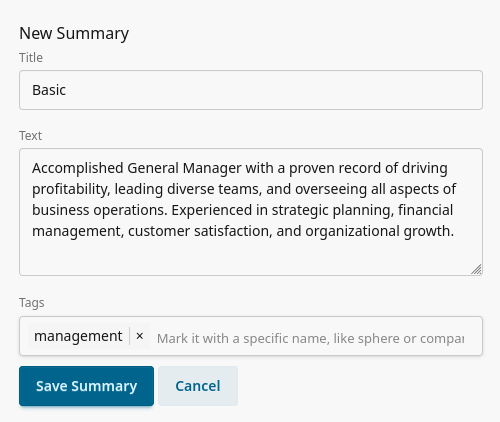 Summary form